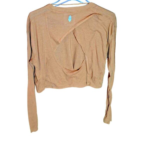 Free People Movement Women Medium Beige Ribbed Cropped Cutout Long Sleeve Tshirt - Picture 4 of 7